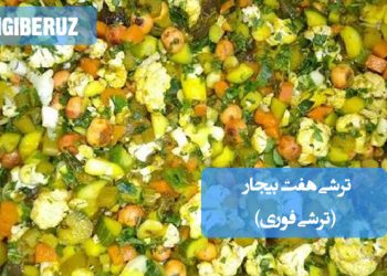 ترشی هفت بیجار فوری، ترکیبی از سبزیجات تازه با طعمی ملس و تند، مناسب برای تنوع بخشیدن به غذاهای سنتی ایرانی.