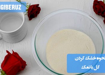 خشک کردن گل طبیعی با نمک در ظرف، جذب سریع رطوبت و حفظ رنگ و شکل گل بدون تغییر.